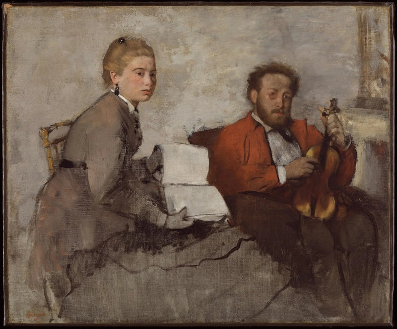 Violinist og ung kvinde med en musikbog) - Edgar Degas