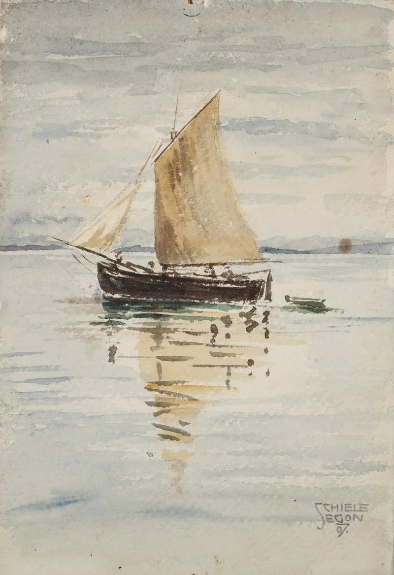 Sejlbåd med refleksioner - Egon Schiele