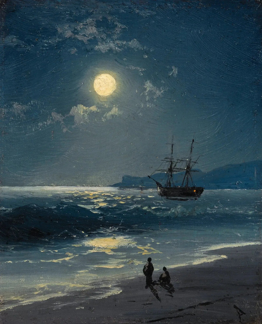 Sejlbåd på et roligt hav under måneskin - Ivan Aïvazovski
