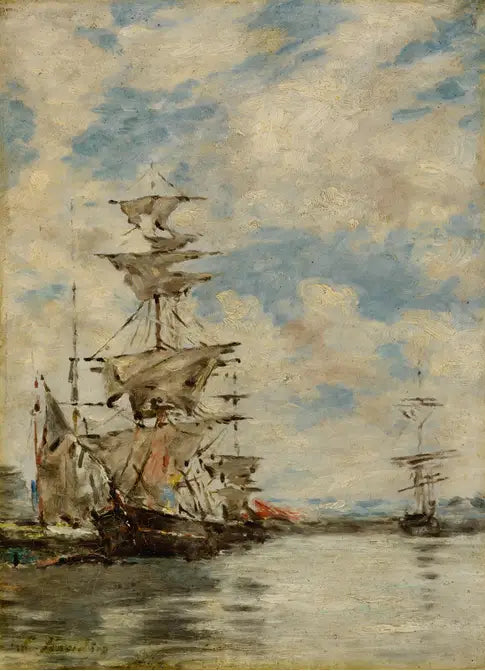 Sejlskibe i havnen - Eugène Boudin