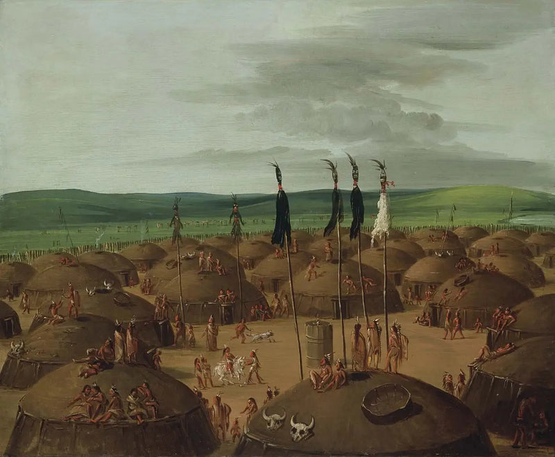 Luftfoto af landsbyen Mandan, 1800 mil over Saint-Louis - George Catlin