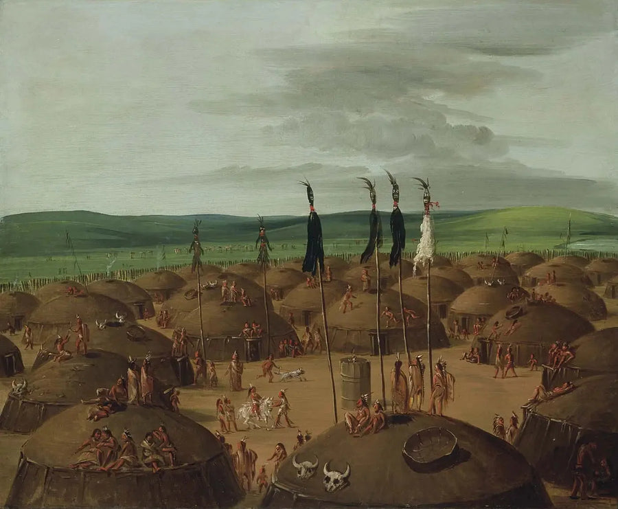 Luftfoto af landsbyen Mandan, 1800 mil over Saint-Louis - George Catlin