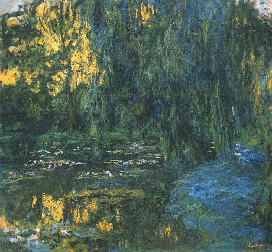Udsigt over dammen med nymfeas og pil - Claude Monet