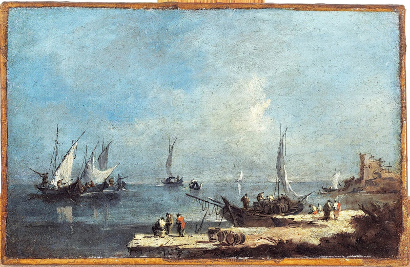 Udsigt over en havn, ved lagunen - Francesco Guardi