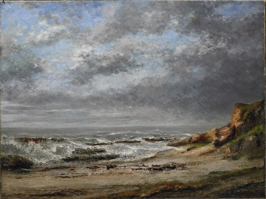 Udsigt over et stormfuldt hav nær en klippe - Gustave Courbet