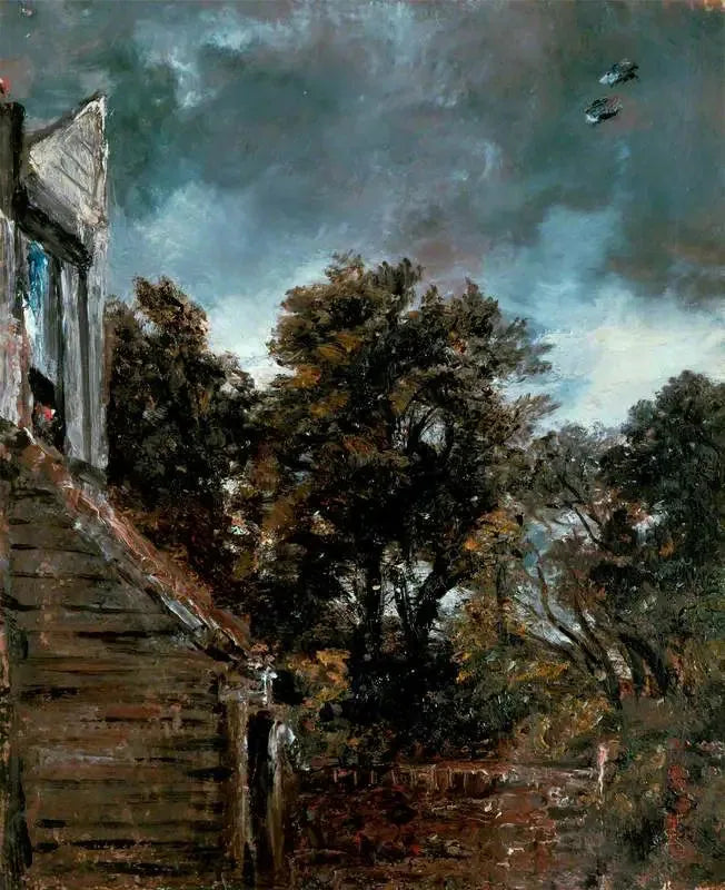 Udsigt i en have med en lade til venstre - John Constable