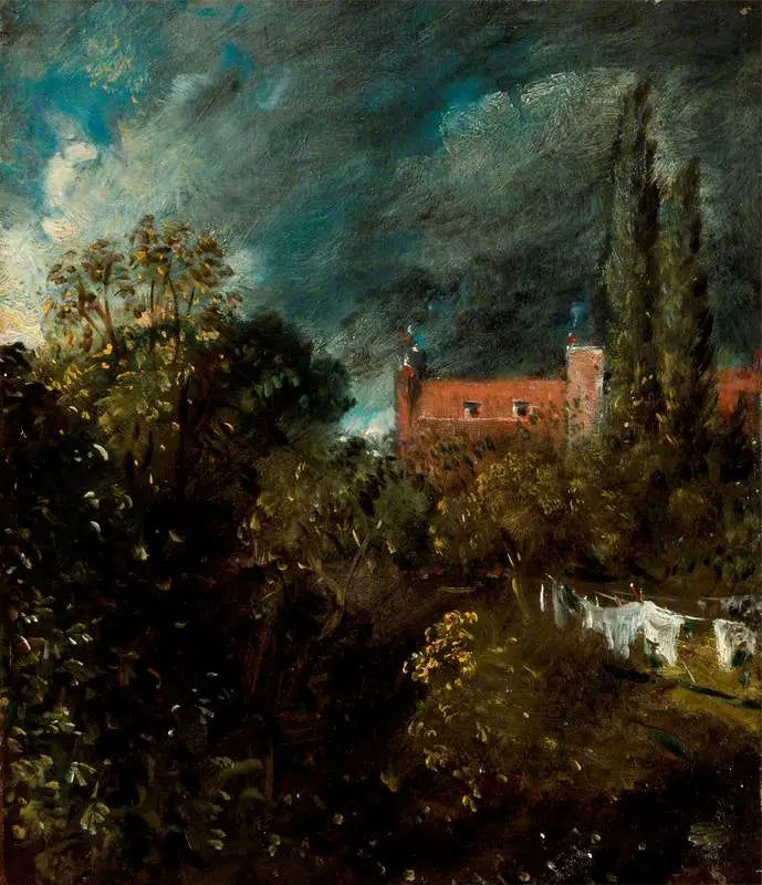Udsigt i en have med et rødt hus i det fjerne - John Constable