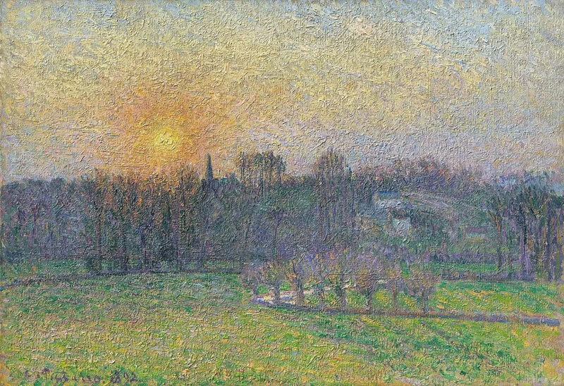 Udsigt over Bazincourt, solnedgang - Camille Pissarro