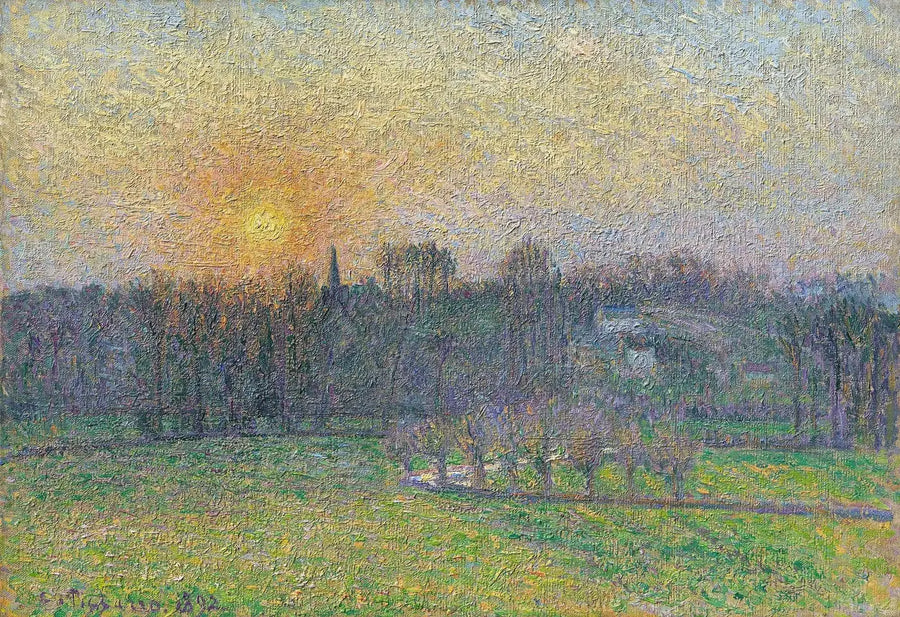 Udsigt over Bazincourt, solnedgang - Camille Pissarro