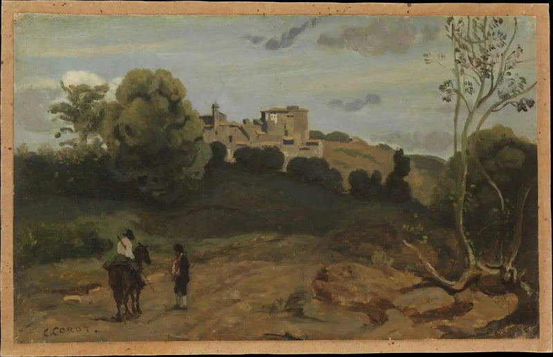 Udsigt over Genzano med en rytter og en bonde - Jean-Baptiste Camille Corot