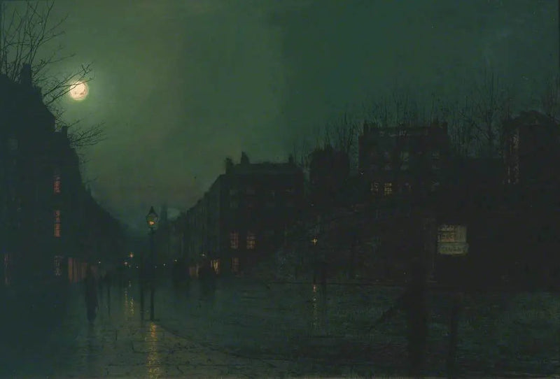 Udsigt over Heath Street om natten - John Atkinson Grimshaw