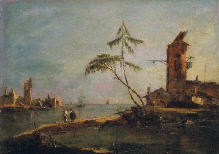 Udsigt over indgangen til en kanal med to tårne - Francesco Guardi