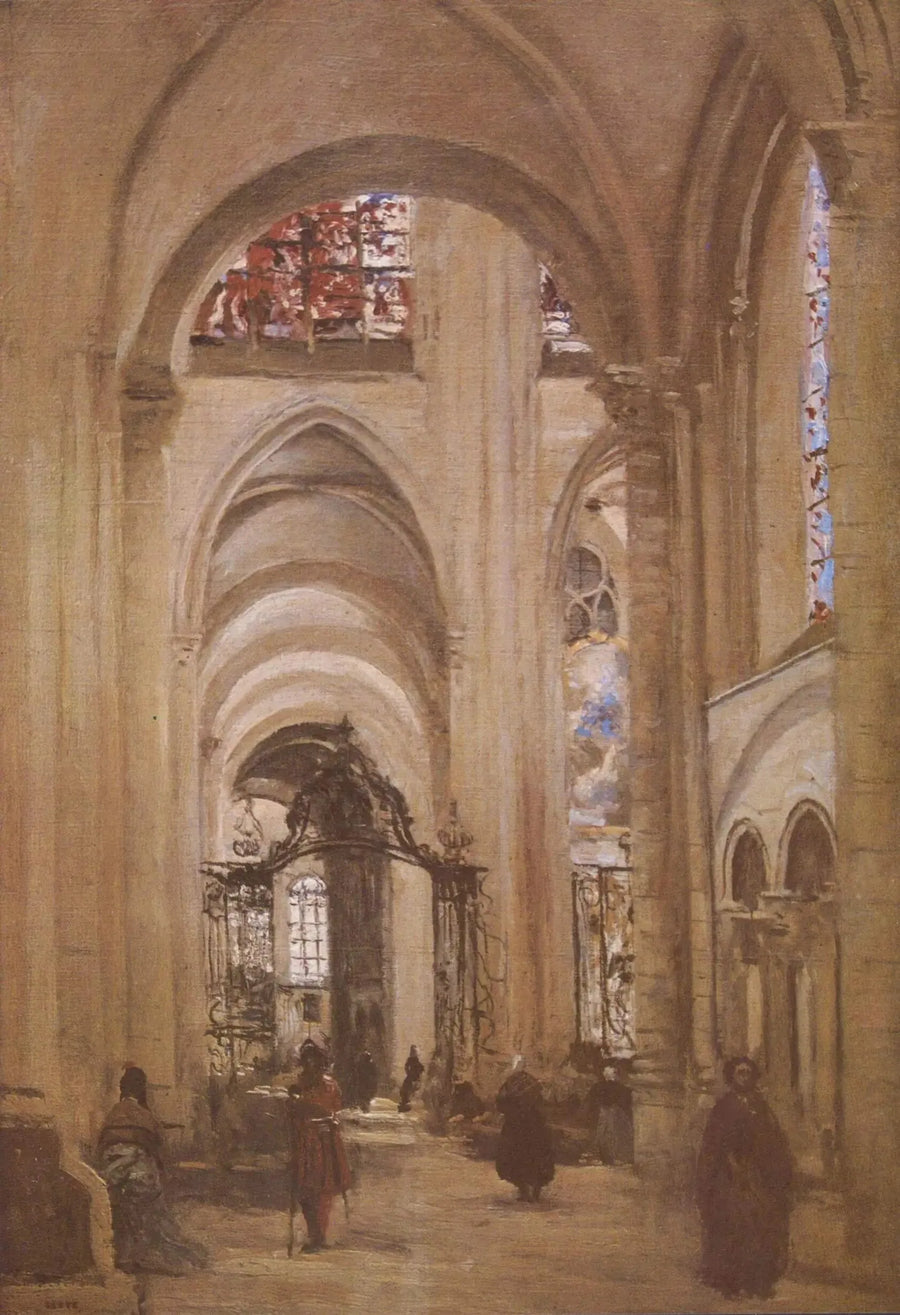 Udsigt over indersiden af Sens-katedralen - Jean-Baptiste Camille Corot