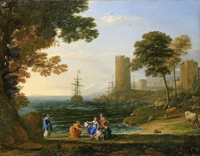 Udsigt over kysten med Europas fjernelse - Claude Lorrain