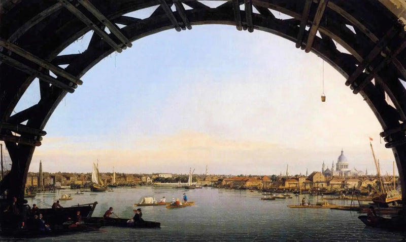 Udsigt over Themsen og City under en bue af Westminster Bridge - Canaletto