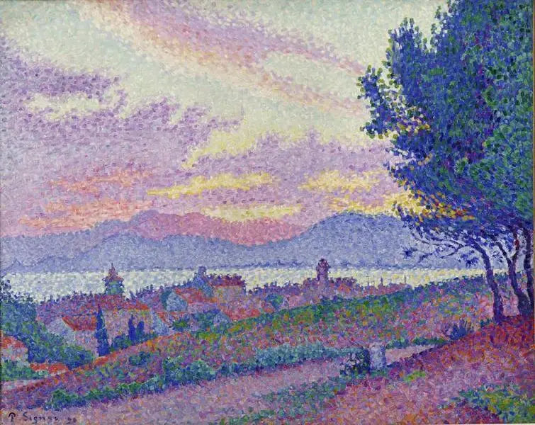 Udsigt over Saint-Tropez, solnedgang ved fyrreskoven - Paul Signac