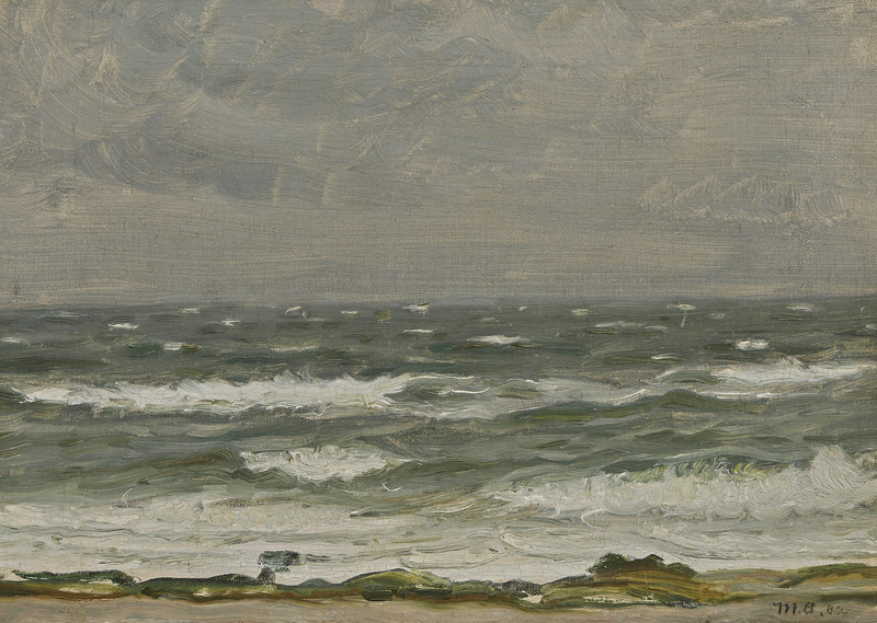 Udsigt fra kysten mod havet med skummende bølger, Skagen. - Michael Peter Ancher