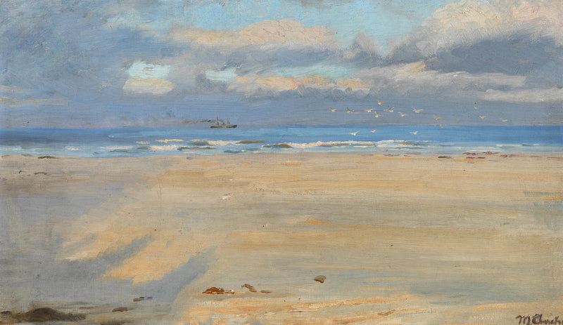 Udsigt fra Skagen strand. Et skib i horisonten. - Michael Peter Ancher