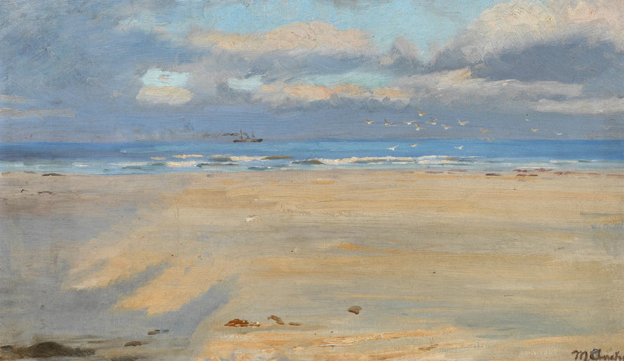 Udsigt fra Skagen strand. Et skib i horisonten. - Michael Peter Ancher