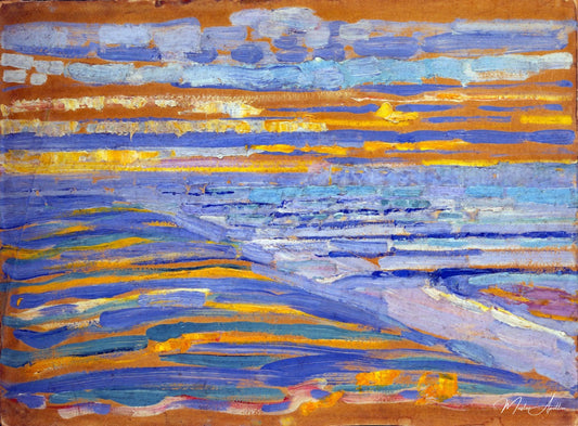 Vue depuis les dunes avec la plage et les jetées de Domburg - Mondrian - Reproductions de tableaux et peintures haut de gamme