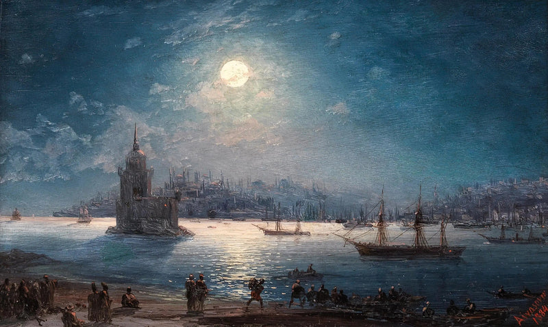 Udsigt over Bosporus med Hagia Sophia og Jomfrutårnet i måneskin - Ivan Aïvazovski
