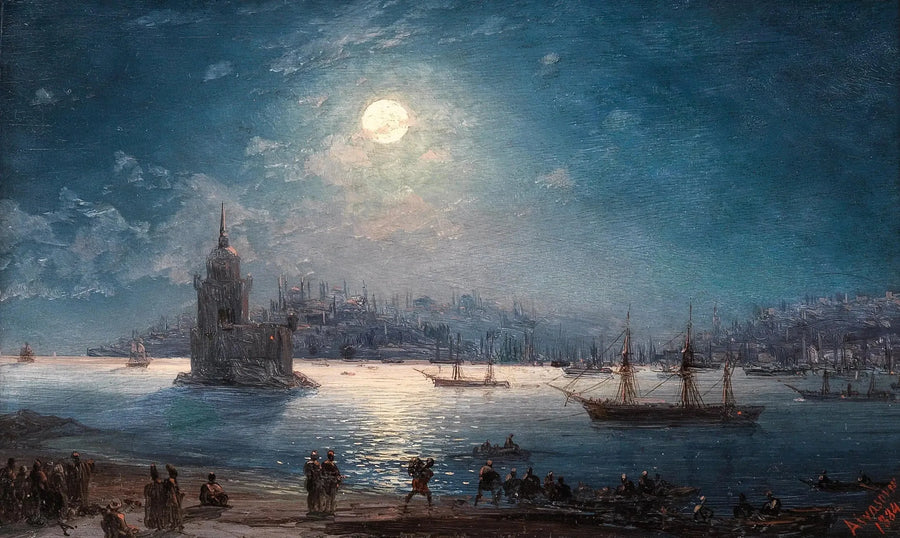 Udsigt over Bosporus med Hagia Sophia og Jomfrutårnet i måneskin - Ivan Aïvazovski