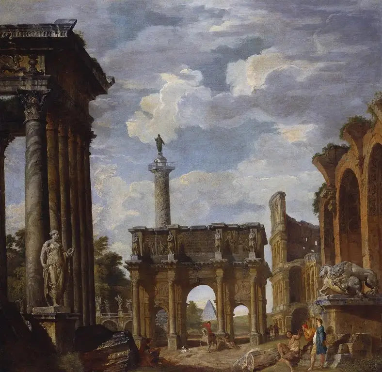 Udsigt over Caprice med Konstantinsbuen og andre romerske ruiner - Giovanni Paolo Panini