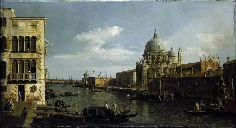 Udsigt over den Store Kanal: Santa Maria della Salute og Dogana fra Campo Santa Maria Zobenigo - Canaletto