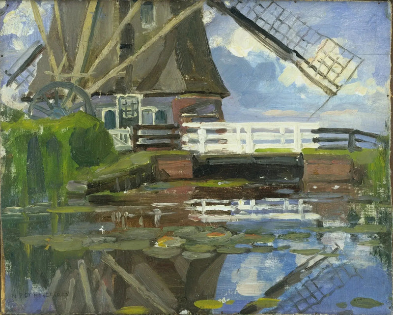 Afkortet udsigt over Broekzijder-møllen på Gein-vingerne, der vender mod vest - Piet Mondrian
