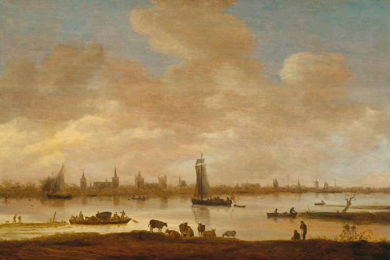 Vue d'une ville fantastique au bord d'une rivière avec la tour de Saint Pol depuis Vianen - Jan van Goyen