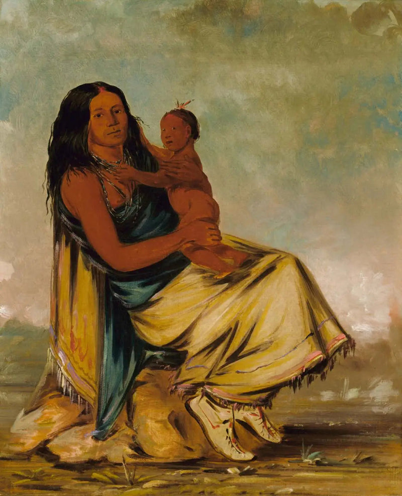 Wáh-chee-te, ægtefælle til Cler-mónt, og hendes barn - George Catlin