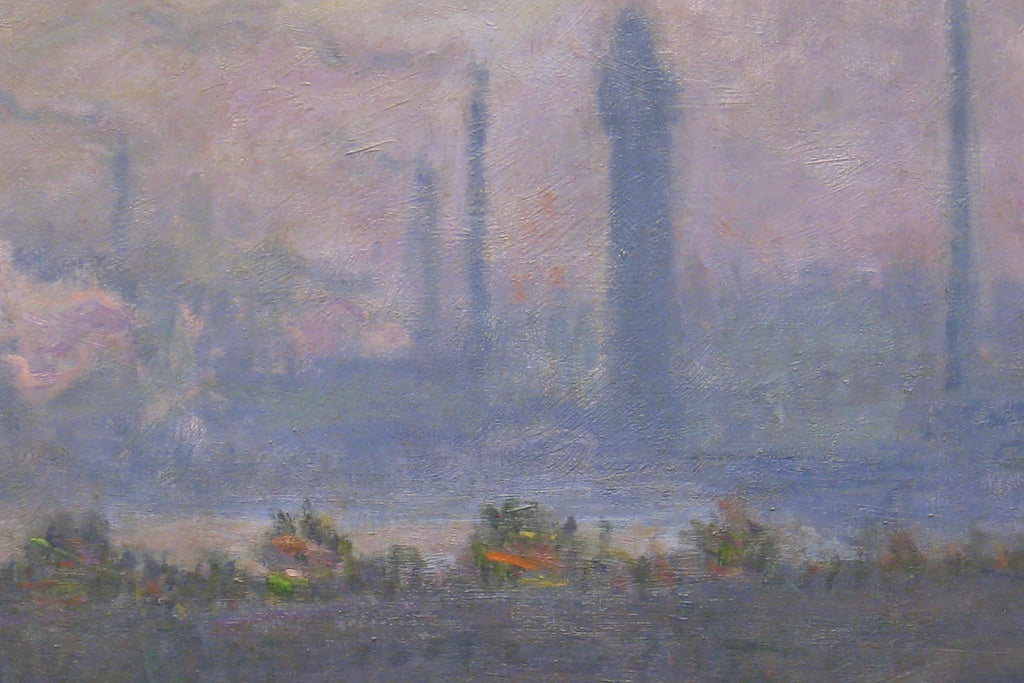 Détail des cheminées et des fumées dans Waterloo Bridge W1568 de Claude Monet