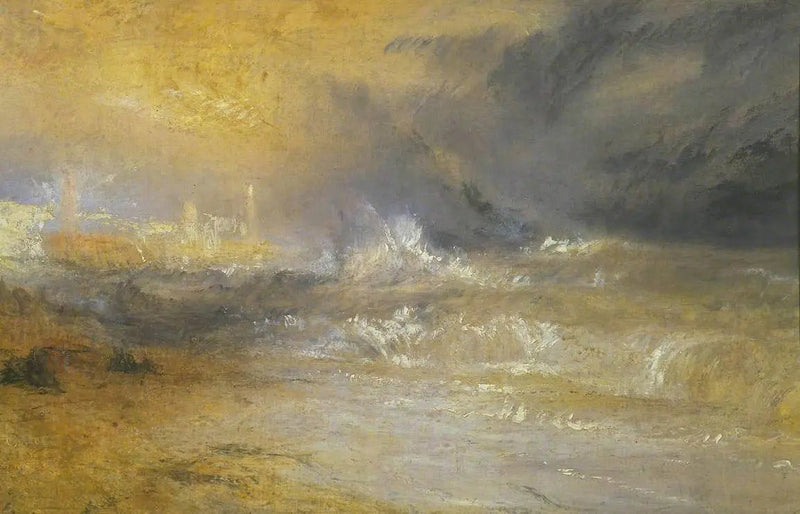 Bølger, der bryder på en læsiden ved Margate (Studie til 'Rockets and Blue Lights') - J. M. W. Turner