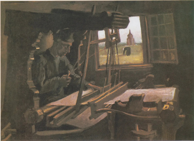 Weber foran et åbent vindue med udsigt til Nuenen-tårnet - Vincent van Gogh