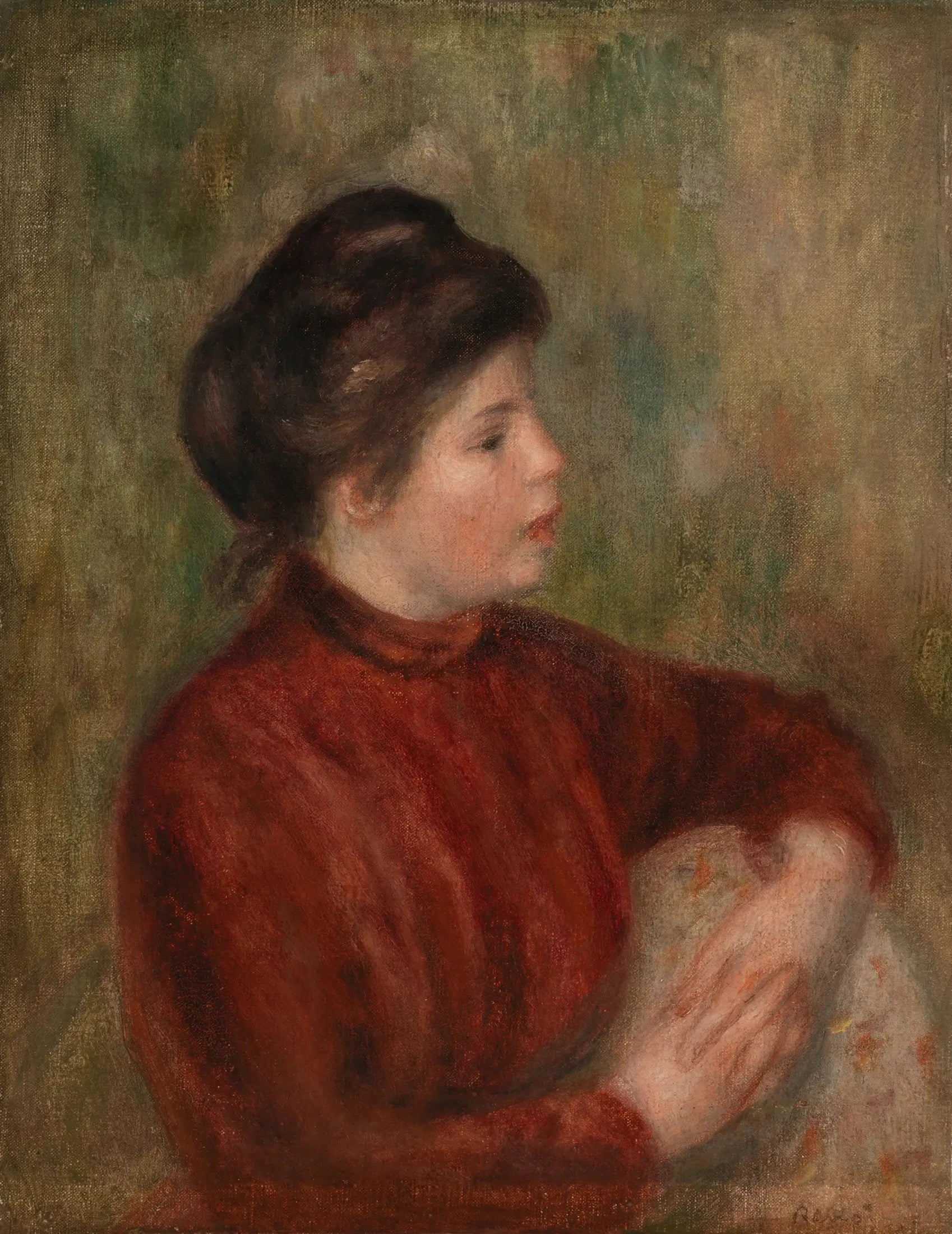 Woman Leaning on a Chair (Femme appuyée sur une chaise) - Pierre-Auguste Renoir image 1 reproduction de peinture à l’huile