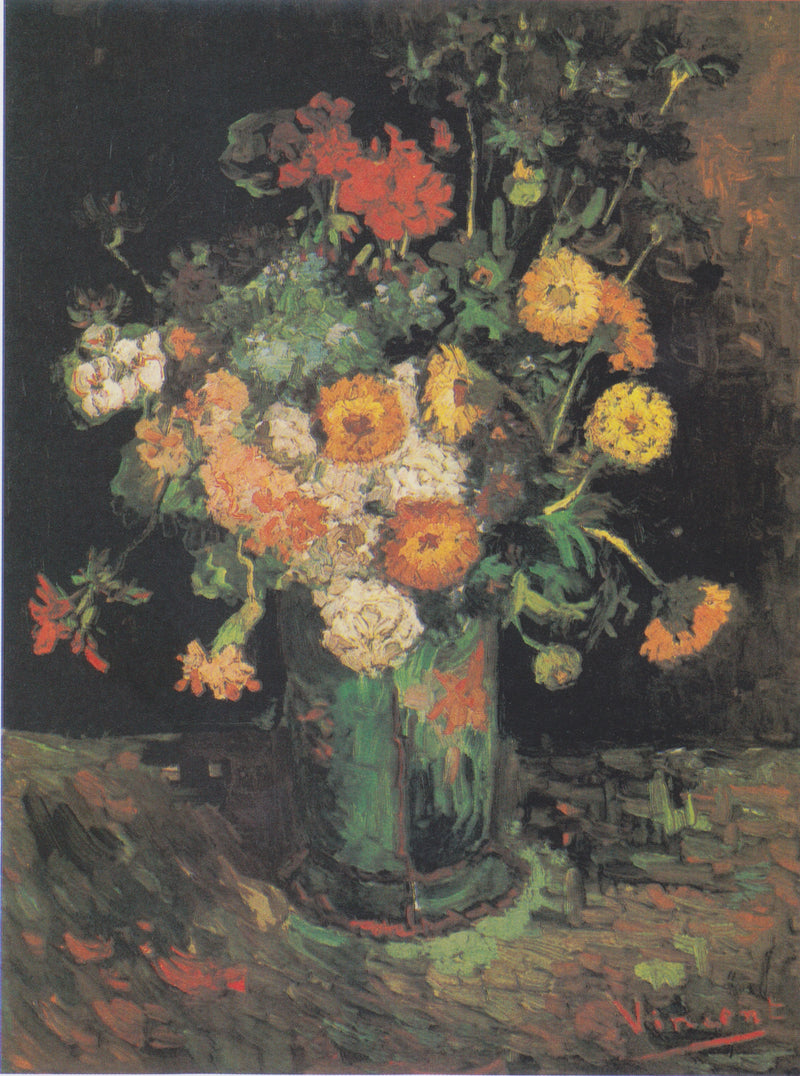 Zinniaer og pelargonier i en vase - Vincent van Gogh